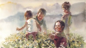 Ánh mắt vùng cao và những khoảng lặng trong tranh màu nước