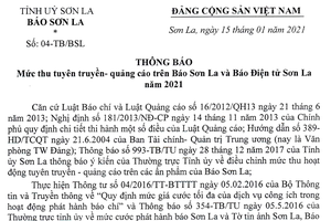 Thông báo mức thu tuyên truyền - quảng cáo trên báo Sơn La và báo điện tử Sơn La năm 2021