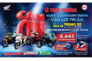 Trao thưởng 97 xe cho khách hàng tham gia và trúng thưởng chương trình: “Ngàn quà hoành tráng, Vạn lời tri ân”