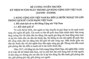 ĐỀ CƯƠNG TUYÊN TRUYỀN KỶ NIỆM 90 NĂM NGÀY THÀNH LẬP ĐẢNG CỘNG SẢN VIỆT NAM (3/2/1930 - 3/2/2020)