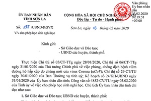 Thông báo về việc cho phép học sinh nghỉ học (Từ ngày 03/02/2020 đến hết ngày 09/02/2020)