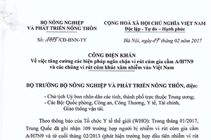 Công điện khẩn về việc tăng cường các biện pháp ngăn chặn vi rút cúm gia cầm A/H7N9 và các chủng vi rút cúm khác xâm nhiễm vào Việt Nam