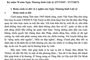 Kỷ niệm 70 năm Ngày Thương binh Liệt sỹ (27/7/1947-27/7/2017)