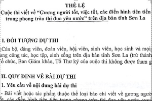 THỂ LỆ Cuộc thi viết về "Gương người tốt, việc tốt, các điển hình tiên tiến trong phong trào thi đua yêu nước" trên địa bàn tỉnh Sơn La