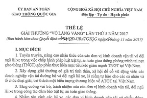 THỂ LỆ Giải thưởng"Vô lăng vàng" lần thứ 5 năm 2017