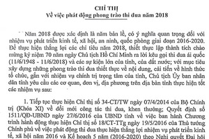 CHỈ THỊ VỀ VIỆC PHÁT ĐỘNG PHONG TRÀO THI ĐUA NĂM 2018