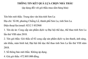 Thông tin kết quả lựa chọn nhà thầu