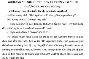 AGRIBANK CHI NHÁNH TỈNH SƠN LA TRIỂN KHAI NHIỀU CHƯƠNG TRÌNH KHUYẾN MẠI