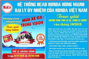 Trao giải chương trình “Mua xe ga, trúng xe Vision” vào tháng 10/2018