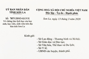 Thông báo lịch học của học sinh, sinh viên, học viên trên địa bàn tỉnh Sơn La