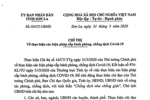 Chỉ thị của UBND tỉnh Sơn La về thực hiện các biện pháp cấp bách phòng, chống dịch Covid-19