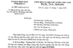 Thông báo về việc tiếp tục cho học sinh, sinh viên, học viên nghỉ học để phòng, tránh dịch bệnh Covid-19