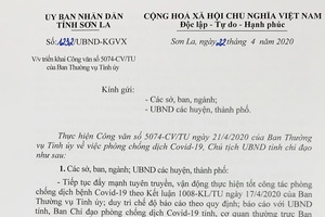 Chỉ đạo của Chủ tịch UBND tỉnh về triển khai công văn số 5074 của Ban Thường vụ tỉnh ủy