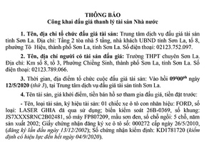 THÔNG BÁO: Công khai đấu giá thanh lý tài sản Nhà nước