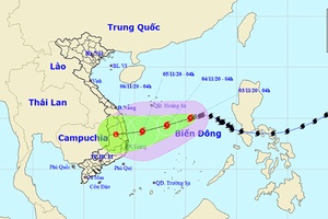 Bão giật cấp 11 hướng vào các tỉnh Quảng Ngãi đến Khánh Hòa