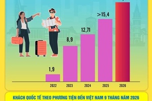 'Khách quốc tế đến Việt Nam tăng 14,5% trong 9 tháng năm 2026