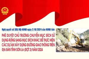 'Phê duyệt chủ trương chuyển mục đích sử dụng rừng sang mục đích khác để thực hiện các dự án xây dựng đường giao thông trên địa bàn tỉnh Sơn La (đợt 3) năm 2024