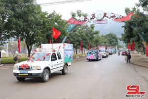 'Flower float parade takes place in Moc Chau