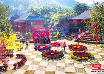 Colourful "Old Tet Village" space at Happy Land Moc Chau