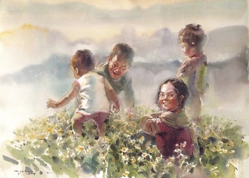 Ánh mắt vùng cao và những khoảng lặng trong tranh màu nước
