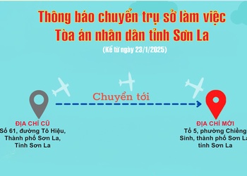 Thông báo chuyển trụ sở làm việc của Tòa án nhân dân tỉnh Sơn La