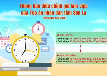 Tòa án nhân dân tỉnh Sơn La điều chỉnh giờ làm việc