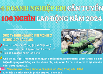 4 doanh nghiệp FDI cần tuyển 106 nghìn lao động năm 2024
