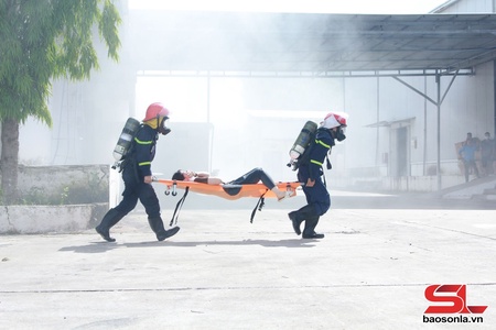 Diễn tập phòng cháy, chữa cháy tại Công ty TNHH may Phù Yên