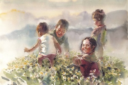 Ánh mắt vùng cao và những khoảng lặng trong tranh màu nước