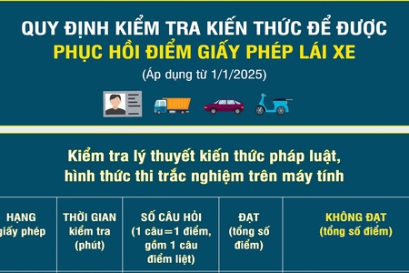 [Infographic] Quy định về kiểm tra kiến thức để được phục hồi điểm giấy phép lái xe
