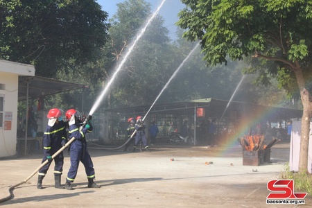 Muong La district organises firefighting drill 