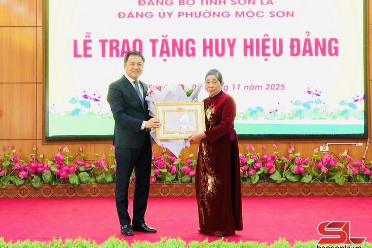 Đồng chí Chủ tịch UBND tỉnh trao Huy hiệu Đảng cho đảng viên Đảng bộ phường Mộc Sơn
	
